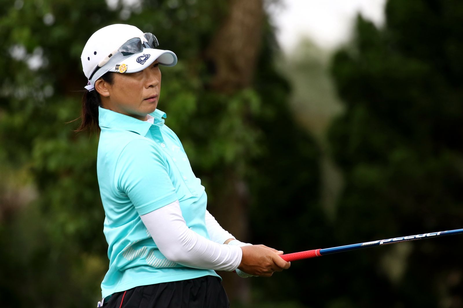 首回合日本44歲選手鎮西麻美71桿(-2)暫時並列第一。 圖/TLPGA