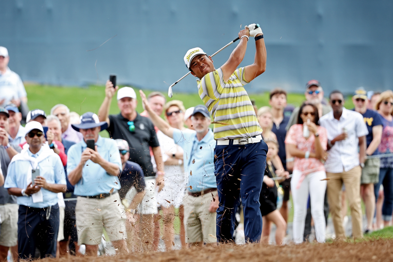 圖/Getty Images/PGA TOUR提供.Hideki Matsuyama hits a shot on the 18th hole during the final round of THE PLAYERS Championship on Sunday. 